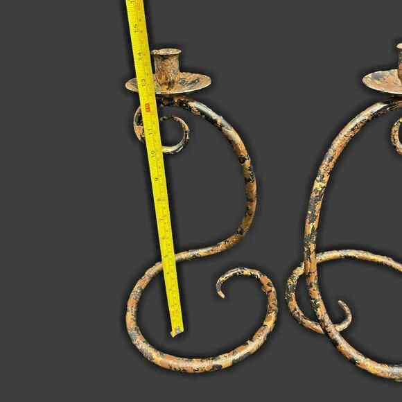 Pair of 14" Snake Serpent Scroll Camouflage Wrought Iron Candlestick Holders VTG - Picture 5 of 12